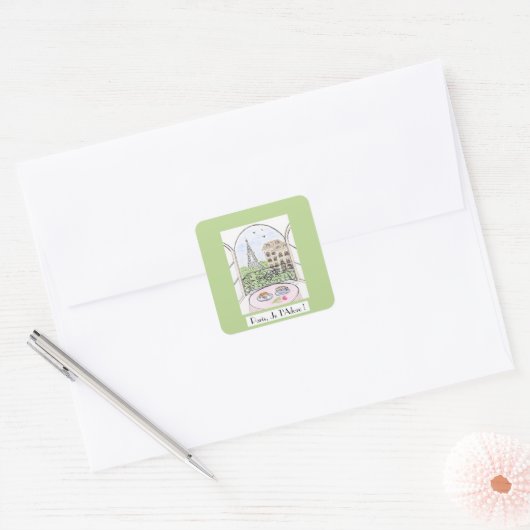 Whimsical Paris Eiffel Tower PARIS JE T'ADORE Vierkante Sticker (Envelop)
