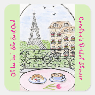 Whimsical Paris Eiffeltoren BRUIDSSCHMAUS Vierkante Sticker
