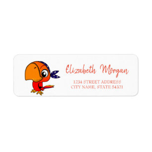 Whimsical, Parrot, White Address Label