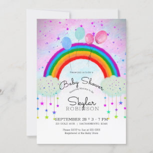 Whimsical Party Balloons Rainbow Stars Baby shower Kaart
