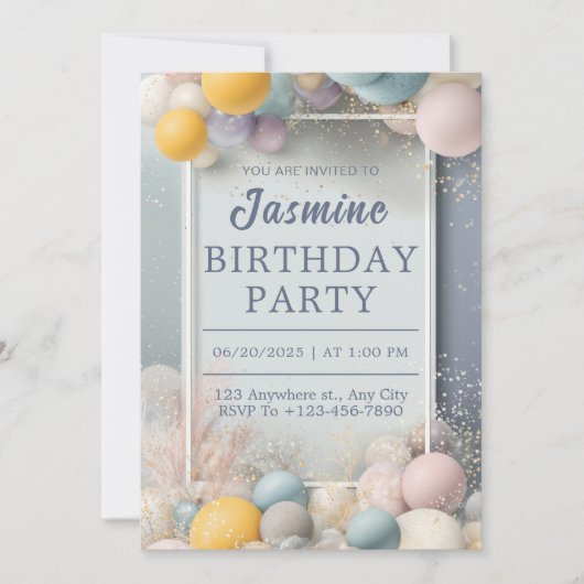 Whimsical Pastel Balloon Anniversaire Invitation (Devant)