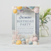 Whimsical Pastel Balloon Anniversaire Invitation (Debout devant)