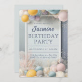 Whimsical Pastel Balloon Anniversaire Invitation (Devant / Derrière)