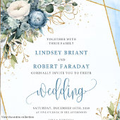 Whimsical Pastel Blue Sage Gold Flowers Invitation