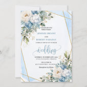 Whimsical Pastel Blue Sage Gold Flowers Invitation (Devant)