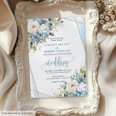 Whimsical Pastel Blue Sage Gold Flowers Invitation Kaart