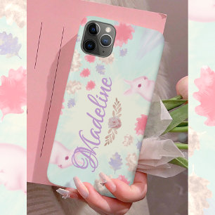 Whimsical Pastel Bunny Kleurrijk Bladpatroon iPhone 11 Pro Max Hoesje