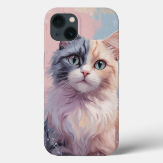 Whimsical Pastel Cat – Half grijs, Half gember Fel iPhone 13 Hoesje