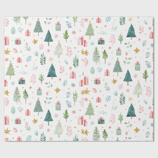 Whimsical Pastel Christmas Pattern Wrapping Paper Cadeaupapier (Vlak)