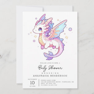 Whimsical Pastel Dragon Baby shower Kaart