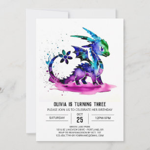 Whimsical Pastel Dragon Digitaal Meisje Verjaardag Kaart