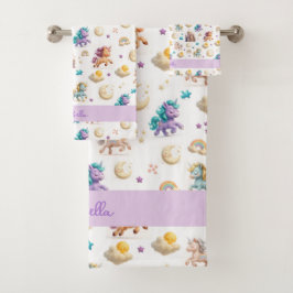 Whimsical Pastel Eenhoorns en kastelen Fantasy Bad Handdoek
