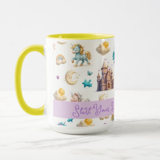 Whimsical Pastel Eenhoorns en kastelen Fantasy Mok (Links)