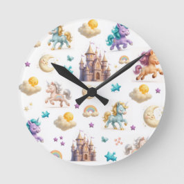 Whimsical Pastel Eenhoorns en kastelen Fantasy Ronde Klok