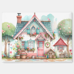 Whimsical Pastel Fairy Tale Cottage Art Magneet