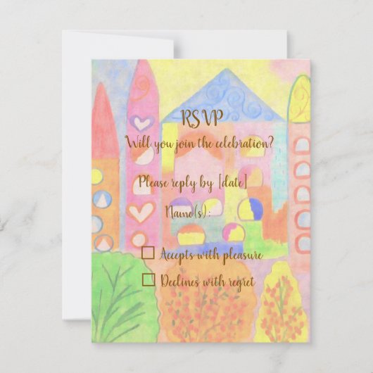 Whimsical Pastel Fairytale Castle RSVP Card (Devant)