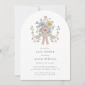 Whimsical pastel floral  Baby Shower QR code Kaart (Voorkant)