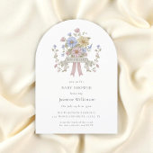 Whimsical pastel floral  Baby Shower QR code Kaart