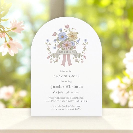 Whimsical pastel floral  Baby Shower QR code Kaart