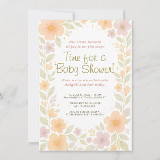 Whimsical Pastel Floral Waterverf Baby shower Kaart