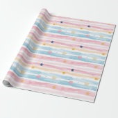 Whimsical Pastel Gestreept Hart en Sterrenpatroon  Cadeaupapier (Uitgerold)