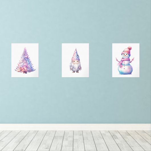 Whimsical Pastel Kerstmis Print Set (Houten vloer)