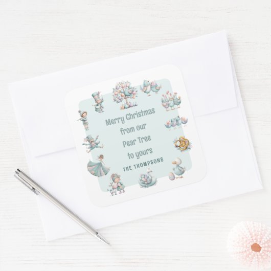 Whimsical Pastel Kleuren 12 Dagen van Kerstmis Vierkante Sticker (Envelop)