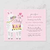 Whimsical Pastel Pink Llama Oh Baby shower Uitnodiging Briefkaart (Voorkant)