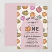 Whimsical Pastel Pompoen Eerste Verjaardagsfeest Kaart (Voorkant / Achterkant)