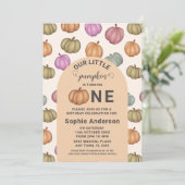 Whimsical Pastel Pompoen Eerste Verjaardagsfeest Kaart (Staand voorkant)