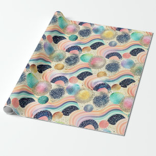 Whimsical Pastel Rainbow Waves & Glitter Abstract Cadeaupapier