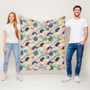 Whimsical Pastel Rainbow Waves & Glitter Abstract Fleece Deken