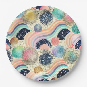 Whimsical Pastel Rainbow Waves & Glitter Abstract Papieren Bordje