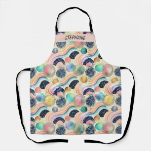 Whimsical Pastel Rainbow Waves & Glitter Abstract Schort
