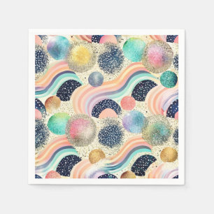 Whimsical Pastel Rainbow Waves & Glitter Abstract Servet