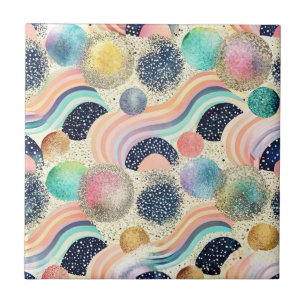 Whimsical Pastel Rainbow Waves & Glitter Abstract Tegeltje