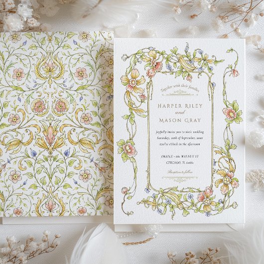 Whimsical Pastel Rococo Floral Wedding Kaart