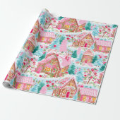 Whimsical Pastel Roze Gingerbread Dream Christmas Cadeaupapier (Uitgerold)