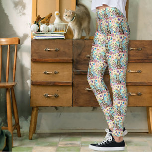 Whimsical Pastel Tabby Feeënkat Bloemrijke Fantasi Leggings