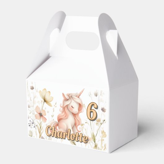 Whimsical pastel unicorn wilde bloem verjaardag bedankdoosjes (Voorkant Zijde)