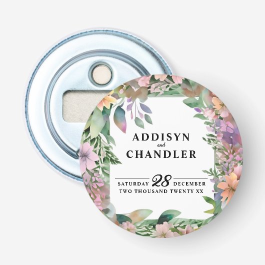 Whimsical Pastel Waterverf Wildflower Wedding Button Flesopener (Voorkant)
