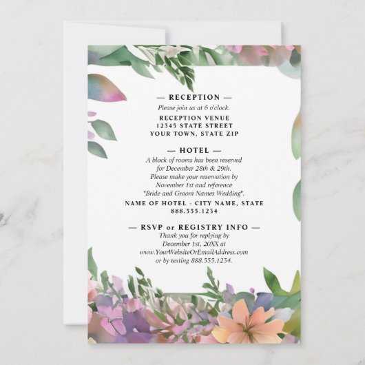 Whimsical Pastel Waterverf Wildflower Wedding Kaart (Achterkant)