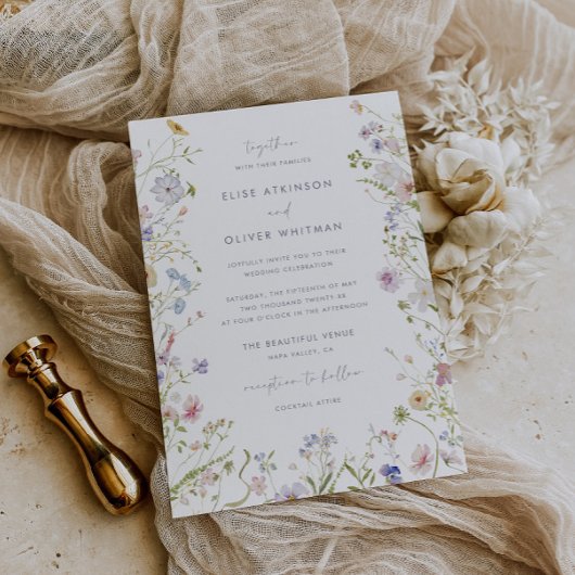 Whimsical Pastel Wildflower bruiloft Kaart