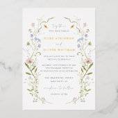 Whimsical Pastel Wildflower Lijst Bruiloft Folie Uitnodiging (Voorkant)