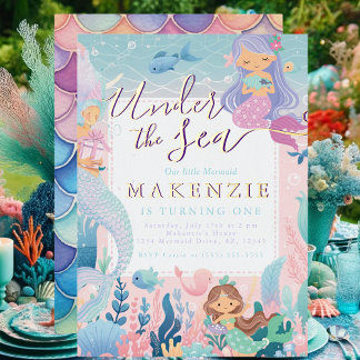 Whimsical Pastel Zeemeermin Onder het Zee Folie Uitnodiging