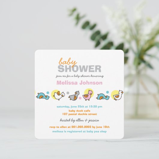 Whimsical Pastels Ducks Neutral Baby shower Invite Kaart (Staand voorkant)