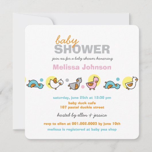 Whimsical Pastels Ducks Neutral Baby shower Invite Kaart (Voorkant)