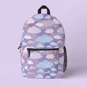 Whimsical pastelwolken en sterrenpatroon bedrukte rugzak