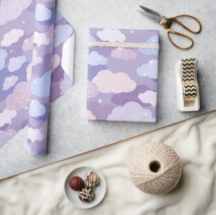 Whimsical pastelwolken en sterrenpatroon cadeaupapier