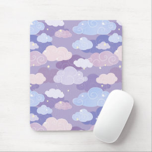 Whimsical pastelwolken en sterrenpatroon muismat